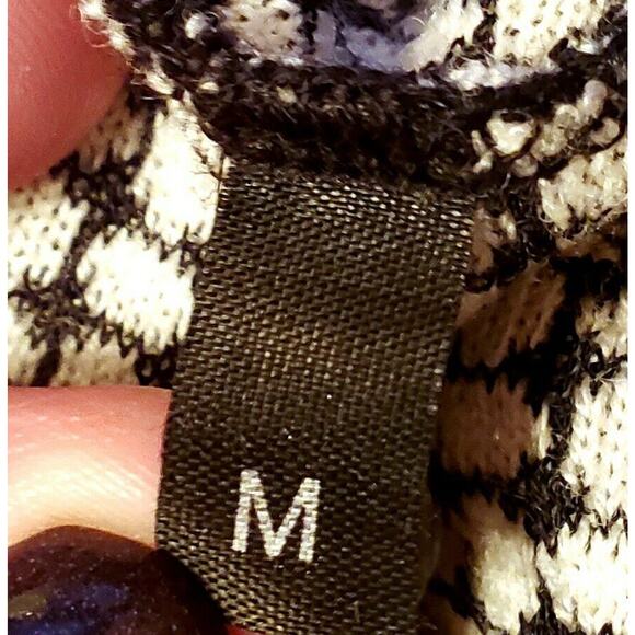 Women VTG 90s Black White Knit Cardigan M Classic Ladylike Old Money Retro Mod - Picture 4 of 7